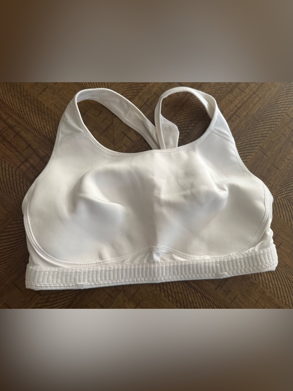 Nike White Racerback Sports Bra with Black Swoosh - size Large - Picture 8 of 13
